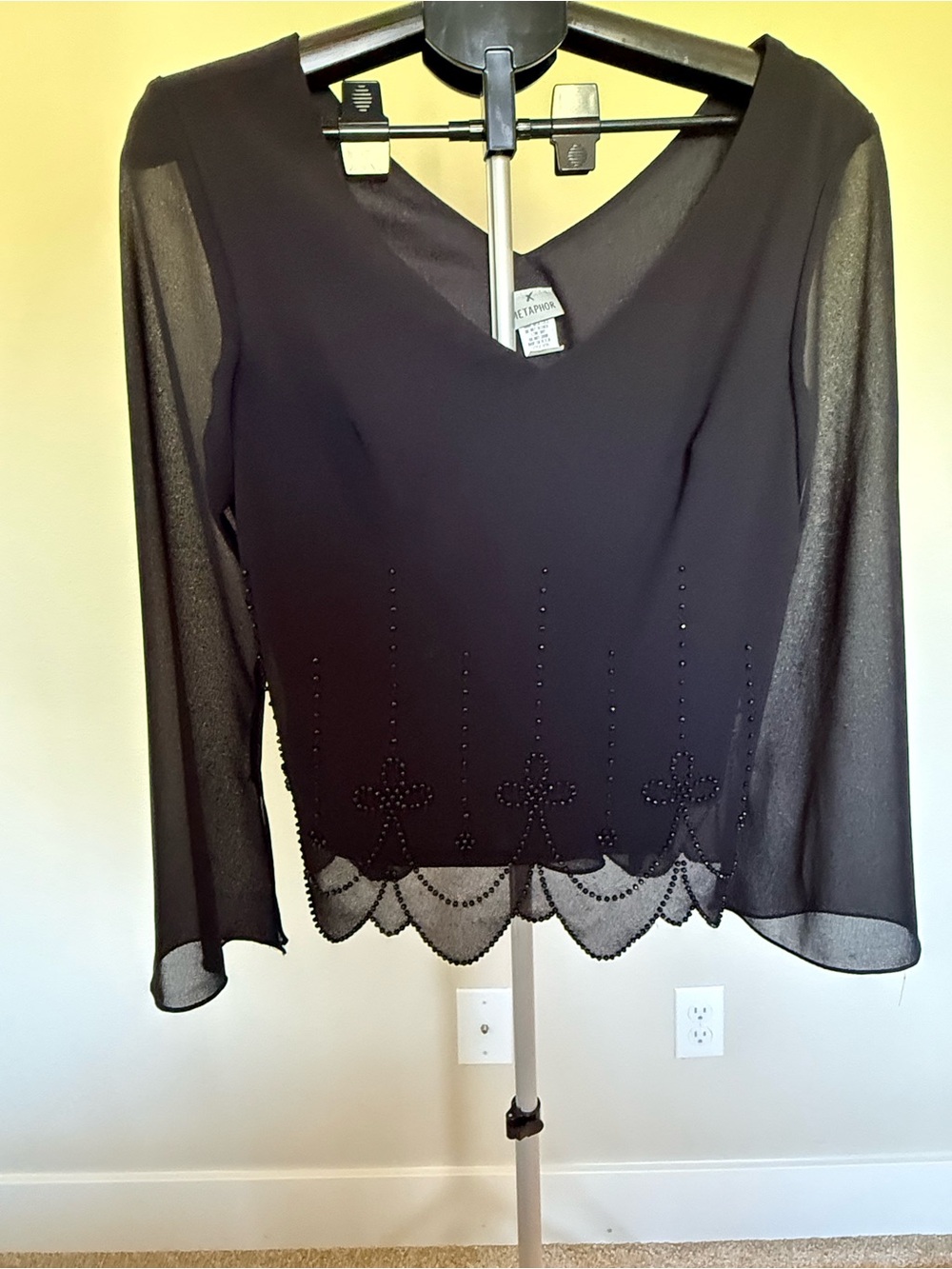 Vintage 90s Metaphor Black Beaded Chiffon Top